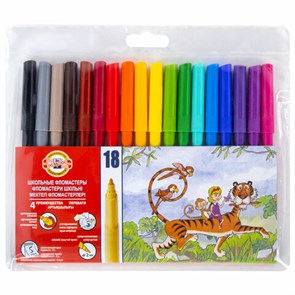 {{photo.Alt || photo.Description || 'Фломастеры KOH-I-NOOR, 18 цветов, смываемые, трехгранные, пластиковая упаковка, европодвес, 771002AH04TERU'}}