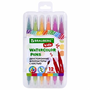 {{photo.Alt || photo.Description || 'Фломастеры двусторонние с кистью 12 цветов (кисть/классический), СУПЕРКЕЙС, BRAUBERG KIDS, 152188'}}