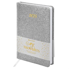 {{photo.Alt || photo.Description || 'Ежедневник датированный 2025, А5, 138x213 мм, BRAUBERG &quot;Sparkle&quot;, под кожу, блестки, серебристый, 115858'}}