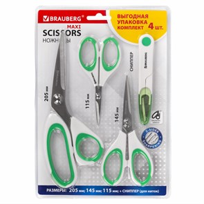 {{photo.Alt || photo.Description || 'Ножницы BRAUBERG &quot;MAXI&quot; КОМПЛЕКТ 4 шт.: 115, 145, 205 мм + сниппер (для ниток), бело-зеленые ручки, 272982'}}