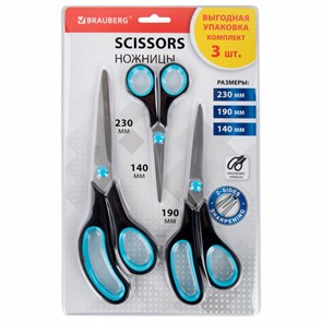 {{photo.Alt || photo.Description || 'Ножницы BRAUBERG SOFT GRIP, НАБОР 3 штуки (140, 190, 230 мм), эргономичные черно-бирюзовые ручки, ВЫГОДНАЯ УПАКОВКА, 238411'}}