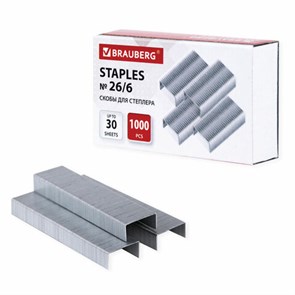 {{photo.Alt || photo.Description || 'Скобы BRAUBERG № 26/6 (для степлеров 24/6), 1000 штук, экономичные, до 30 листов, 225973'}}