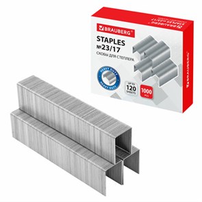 {{photo.Alt || photo.Description || 'Скобы для степлера №23/17, 1000 штук, BRAUBERG, от 50 до 120 листов, 221164'}}