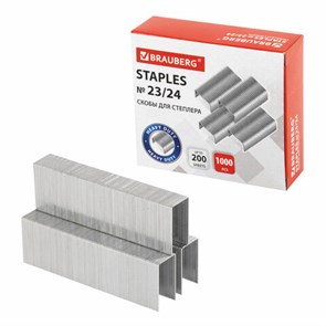 {{photo.Alt || photo.Description || 'Скобы для степлера №23/24, 1000 штук, СВЕРХПРОЧНЫЕ, от 110 до 200 листов, BRAUBERG, 221165'}}