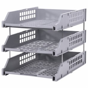 {{photo.Alt || photo.Description || 'Лотки горизонтальные для бумаг, КОМПЛЕКТ 3 шт., 334х255х271 мм, серый, BRAUBERG GRAND OFFICE, 238110'}}