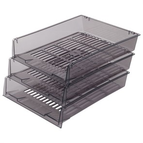 {{photo.Alt || photo.Description || 'Лотки горизонтальные для бумаг, КОМПЛЕКТ 3 шт., 340х270х70 мм, тонированный серый, BRAUBERG &quot;Office&quot;, 237257'}}