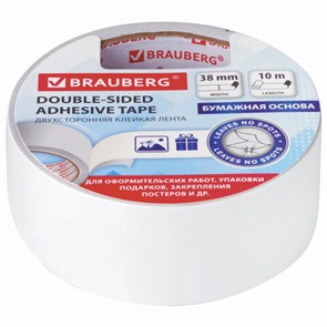 {{photo.Alt || photo.Description || 'Клейкая двухсторонняя лента 38 мм х 10 м, БУМАЖНАЯ ОСНОВА, BRAUBERG, 229056'}}