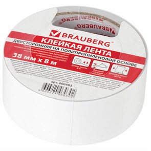 {{photo.Alt || photo.Description || 'Клейкая двухсторонняя лента 38 мм х 8 м, ПОЛИПРОПИЛЕНОВАЯ ОСНОВА, 90 микрон, BRAUBERG, 600483'}}