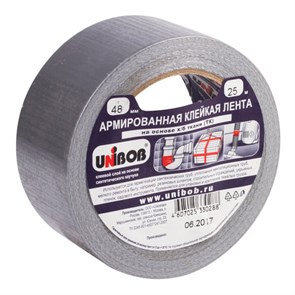 Клейкая лента АРМИРОВАННАЯ 48 мм х 25 м, ТКАНЕВАЯ ОСНОВА, прочная, европодвес, UNIBOB, 29836 600855