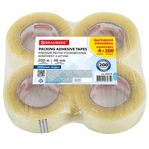 {{photo.Alt || photo.Description || 'Клейкие ленты упаковочные, 48 мм х 200 м, КОМПЛЕКТ 4 шт., прозрачные, толщина 45 микрон, BRAUBERG, 440078'}}