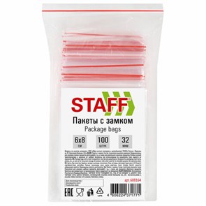 {{photo.Alt || photo.Description || 'Пакеты с замком ZIP-LOCK &quot;зиплок&quot;, комплект 100 шт., 60х80 мм, ПВД, толщина 32 мкм, STAFF, 608164'}}