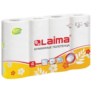 {{photo.Alt || photo.Description || 'Полотенца бумажные бытовые, спайка 4 шт., 2-х слойные, (4х18 м), LAIMA, 22х23 см, белые, 128725'}}