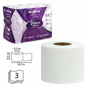 {{photo.Alt || photo.Description || 'Бумага туалетная 3-х слойная, 24 рулона (24х16,5 м), LAIMA Deluxe, 100% целлюлоза, 115397'}}