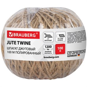 {{photo.Alt || photo.Description || 'Шпагат джутовый полированный длина 100 м диаметр 1,5 мм, 2-х ниточный, BRAUBERG, 607947'}}