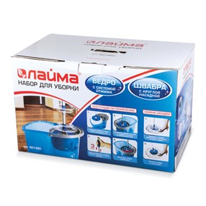 {{photo.Alt || photo.Description || 'Комплект для уборки: швабра, ведро 14 л/5 л с отжимом центрифуга, 2 круглые насадки, LAIMA, 601460'}}