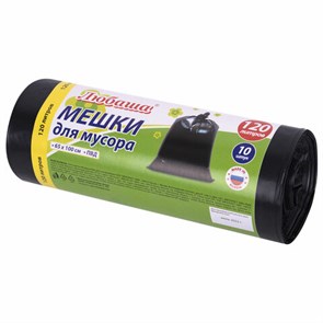 {{photo.Alt || photo.Description || 'Мешки для мусора 120 л, черные, в рулоне 10 шт., ПВД 30 мкм, 65х100 см, ЛЮБАША, 608096'}}