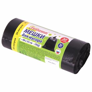 {{photo.Alt || photo.Description || 'Мешки для мусора 30 л черные, в рулоне 30 шт., ПНД 7 мкм, 48х55 см, ЛЮБАША, 608089'}}