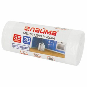 {{photo.Alt || photo.Description || 'Мешки для мусора 35 л белые в рулоне 30 шт., ПНД 6 мкм, 48х55 см, LAIMA, 605538'}}