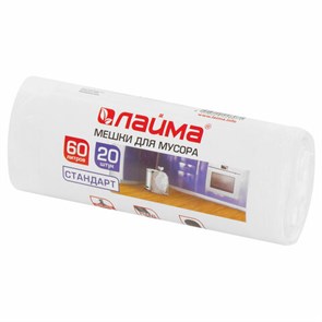 {{photo.Alt || photo.Description || 'Мешки для мусора 60 л, белые, в рулоне 20 шт., ПНД 7 мкм, 58х68 см, LAIMA, 605539'}}