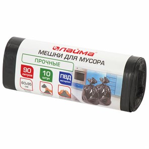 {{photo.Alt || photo.Description || 'Мешки для мусора 90 л, черные, в рулоне 10 шт., прочные, ПВД 25 мкм, 60х95 см, LAIMA, 605332'}}