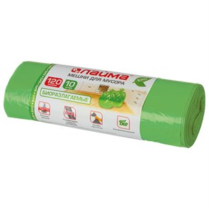 {{photo.Alt || photo.Description || 'Мешки для мусора биоразлагаемые 120 л, зеленые, в рулоне 10 шт., ПНД 17 мкм, 70х110 см, LAIMA, 601402'}}