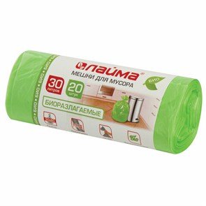 {{photo.Alt || photo.Description || 'Мешки для мусора биоразлагаемые 30 л зеленые в рулоне 20 шт. прочные, ПНД 10 мкм, 50х60 см, LAIMA, 601400'}}