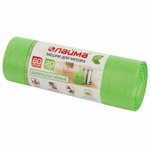 {{photo.Alt || photo.Description || 'Мешки для мусора биоразлагаемые 60 л зеленые в рулоне 20 шт. прочные, ПНД 15 мкм, 60х70 см, LAIMA, 601401'}}