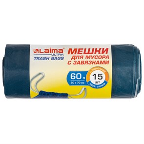 {{photo.Alt || photo.Description || 'Мешки для мусора с завязками LAIMA &quot;ULTRA&quot;, 60 л, синие, рулон 15 шт., особо прочные, ПСД 30 мкм, 60х70 см, 607696'}}