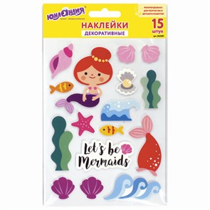 {{photo.Alt || photo.Description || 'Наклейки из EVA &quot;Русалки&quot;, 15 штук, ассорти, 13х21 см, ЮНЛАНДИЯ, 662681'}}