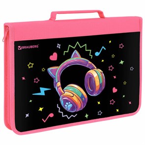 {{photo.Alt || photo.Description || 'Папка на молнии BRAUBERG А4 с ручкой, с органайзером, 1 отделение, &quot;Headphones&quot;, 273384'}}