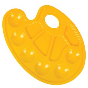 {{photo.Alt || photo.Description || 'Палитра для рисования ЮНЛАНДИЯ желтая, овальная, 6 ячеек для красок и 4 для смешивания, европодвес, 227807'}}