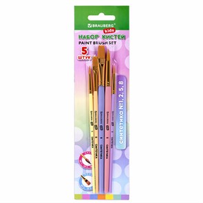 {{photo.Alt || photo.Description || 'Кисти СИНТЕТИКА набор 5 шт. (круглые № 1, 2, 5, плоские № 5, 8), блистер, BRAUBERG KIDS, 201075'}}