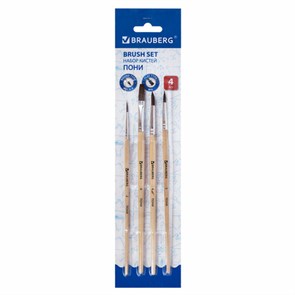 {{photo.Alt || photo.Description || 'Кисти BRAUBERG, набор 4 шт. (пони, круглые № 2, 3, 4, плоская № 6), блистер, 200221'}}