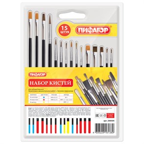 {{photo.Alt || photo.Description || 'Кисти ПИФАГОР, набор 15 шт. (ПОНИ - 9 шт., СИНТЕТИКА - 4 шт., ЩЕТИНА - 2 шт., круглые, плоские), блистер, 200504'}}