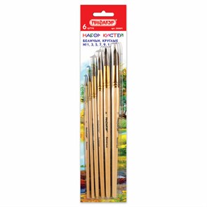 {{photo.Alt || photo.Description || 'Кисти ПИФАГОР, набор 6 шт. (БЕЛКА: круглые № 1, 3, 5, 7, 9, 11), блистер с европодвесом, 200891'}}