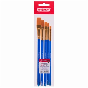 {{photo.Alt || photo.Description || 'Кисти ПИФАГОР, набор 5 шт. (СИНТЕТИКА: плоские № 1, 2, 3, 4, 5), пакет с европодвесом, 200888'}}