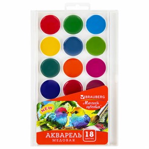 {{photo.Alt || photo.Description || 'Краски акварельные BRAUBERG &quot;МАГИЯ ЦВЕТА NEW&quot;, медовые, 18 цветов, круглые кюветы, 192364'}}