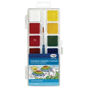 {{photo.Alt || photo.Description || 'Краски акварельные ГАММА &quot;Классическая&quot;, 12 цветов, медовая, c кистью, пластиковая коробка, европодвес, 1009201'}}