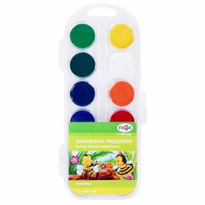 {{photo.Alt || photo.Description || 'Краски акварельные ГАММА &quot;Пчелка&quot;, 12 цветов, медовые, пластиковая коробка, европодвес, 212040'}}