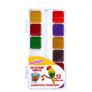 {{photo.Alt || photo.Description || 'Краски акварельные ЮНЛАНДИЯ &quot;ВЕСЁЛЫЙ ШМЕЛЬ&quot;, медовые, 12 цветов, квадратные кюветы, пластик, 192362'}}