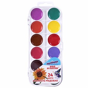 {{photo.Alt || photo.Description || 'Краски акварельные ЮНЛАНДИЯ &quot;ЮНЫЙ ВОЛШЕБНИК&quot;, медовые, 24 цвета, круглые кюветы, пластик, 192359'}}