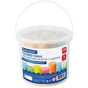 {{photo.Alt || photo.Description || 'Мел в ведерке для рисования на асфальте 20 штук, 5 цветов, цветной круглый, BRAUBERG, 223557'}}