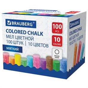 {{photo.Alt || photo.Description || 'Мел цветной круглый мягкий 100 штук, 10 цветов, BRAUBERG, картонная упаковка, 272769'}}