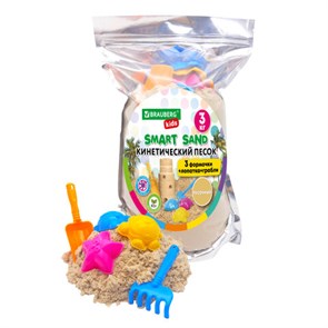 Песок для лепки кинетический, цвет песочный, 3000 г, 3 формочки, лопатка, грабли, BRAUBERG KIDS, 666004 666004