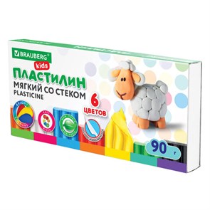 {{photo.Alt || photo.Description || 'Пластилин мягкий восковой BRAUBERG KIDS, 6 цветов, 90 г, со стеком, 106493'}}