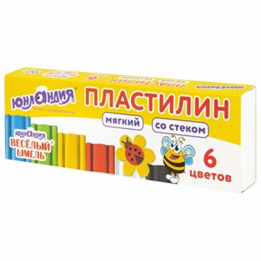 {{photo.Alt || photo.Description || 'Пластилин мягкий ЮНЛАНДИЯ &quot;ВЕСЕЛЫЙ ШМЕЛЬ&quot;, 6 цветов, 90 г, СО СТЕКОМ, 106671'}}
