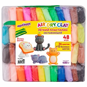 {{photo.Alt || photo.Description || 'Пластилин супер легкий воздушный 48 штук (36 цветов + 12 базовых), 480 г, 3 стека, ЮНЛАНДИЯ, 106980'}}