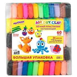 {{photo.Alt || photo.Description || 'Пластилин супер легкий воздушный 60 штук (36 цветов + 12х2 базовых), 600 г, 3 стека, ЮНЛАНДИЯ, 106981'}}