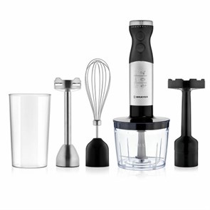 {{photo.Alt || photo.Description || 'Блендер погружной BRAYER BR1244, 800 Вт, 8 скоростей, 4 насадки, стакан, черный'}}