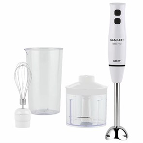 {{photo.Alt || photo.Description || 'Блендер погружной SCARLETT SC-HB42F06, 850 Вт, 2 скорости, 3 насадки, стакан, белый'}}